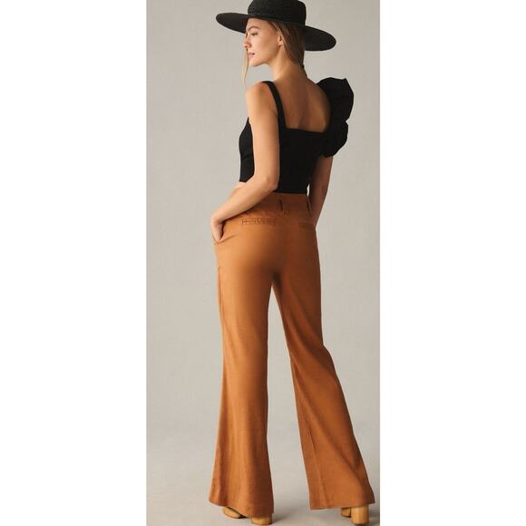 Anthropologie X Maeve Plus Size 22 Naomi Linen Wide Leg Flare Brown Flare Pants - Picture 4 of 13